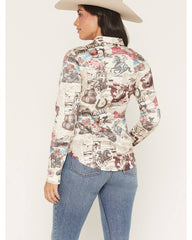 Women's Spiritdance Conversational Print Long Sleeve Snap Stretch Western Shirt