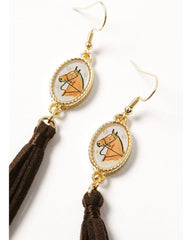 Women's Western Muse Horse Cameo Fringe Earrings