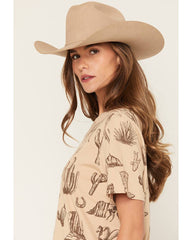 Women's Highland Scattered Conversation Print Short Sleeve Boyfriend Graphic Tee