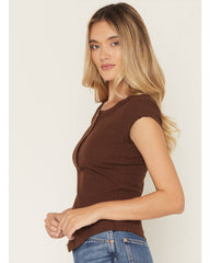 Women's Solid Short Sleeve 1/4 Button-Down Shirt
