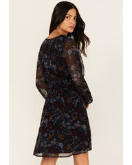 Women's Floral Print Long Sleeve Mini Dress