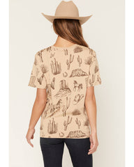 Women's Highland Scattered Conversation Print Short Sleeve Boyfriend Graphic Tee