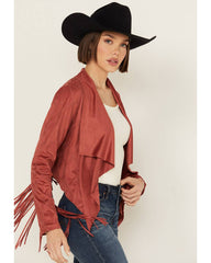 Women's Open Front Faux Suede Fringe Jacket
