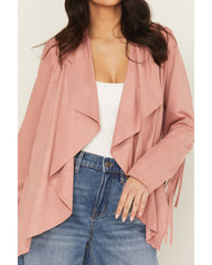 Women's Cascade Front Fringe Faux Suede Fringe Jacket