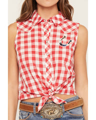 Women's Dunes Gingham Tie-Front Sleeveless Pearl Snap Western Shirt