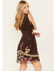 Women's Embroidered Tulle Mini Dress