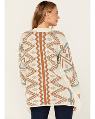Women's Southwestern Print Open Front Fringe Cardigan
