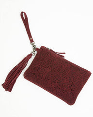 Women's Avenly Floral Perforated Suede Wristlet Clutch