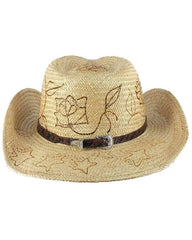 Women's Floral Branded Straw Cowboy Hat
