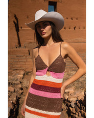 Women's Striped Sleeveless Sweater Midi Dress