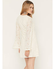 Women's Long Bell Sleeve Lace Mini Dress