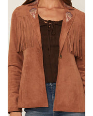 Women's Ainsley Embroidered Fringe Faux Suede Blazer
