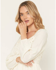 Women's Crochet Lace Long Sleeve Mini Dress