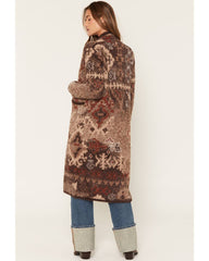 Women's Southwestern Print Eyelash Yarn Duster