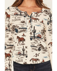 Women's Hillsdale Printed Long Sleeve Henley Thermal Top