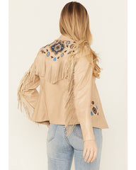 Women's Embroidered Faux Leather Jacket