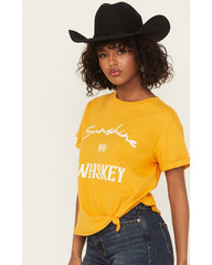 Women's Sunshine and Whiskey Short Sleeve Tie-Front Graphic Tee