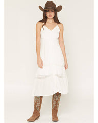 Women's Button-Front Lace Trim Midi Dress