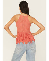 Women's Stretch Lace Halter Fringe Tank