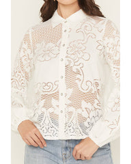 Women's Fringe Long Sleeve Button-Down Lace Shirt