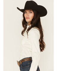 Women's Poplin Embroidered Long Sleeve Button-Down Stretch Western Shirt