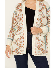 Women's Southwestern Print Open Front Fringe Cardigan