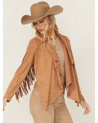 Women's Faux Suede Cascade Front Fringe Jacket