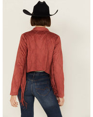 Women's Open Front Faux Suede Fringe Jacket