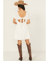 Women's Eyelet Short Sleeve Mini Dress