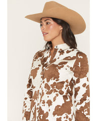 Women's Junegrass Cow Print Long Sleeve Snap Stretch Western Shirt