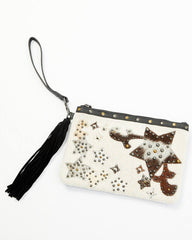 Women's Tegan Seed Beaded Cowhide Wristlet Clutch