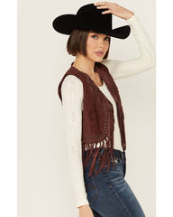 Women's Short Fringe and Eyelet Suede Vest