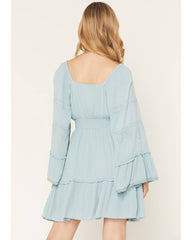 Women's Highlands Embroidered Long Bell Sleeve Mini Dress