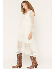 Women's Hillside Button Front Embroidered Mesh Midi Dress
