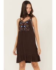 Women's Embroidered Crinkle Sleeveless Mini Dress