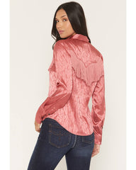 Women's Roberta Long Sleeve Fringe Satin Button-Down Western Shirt