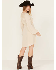 Women's Lace Long Sleeve Button-Down Mini Dress