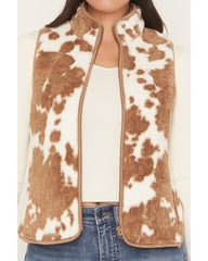 Women's Jean Cow Print Sherpa Zip-Up Vest