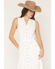 Women's Solid Sleeveless Button-Down High-Low Midi Dress