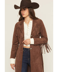 Women's Faux Suede Fringe Trench Coat