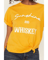 Women's Sunshine and Whiskey Short Sleeve Tie-Front Graphic Tee