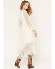 Women's Hillside Button Front Embroidered Mesh Midi Dress