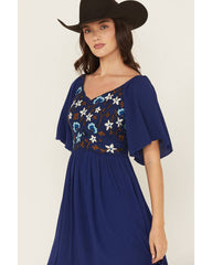 Women's Embroidered Crinkle Flutter Sleeve Mini Dress