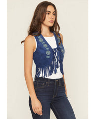 Women's Embroidered Faux Suede Cropped Vest