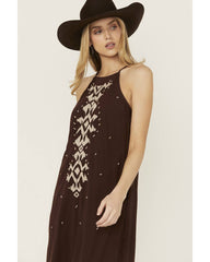 Women's Embroidered Fringe Midi Dress