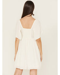 Women's Embroidered Crinkle Flutter Sleeve Mini Dress