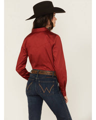 Women's Solid Long Sleeve Button-Down Stretch Riding Shirt