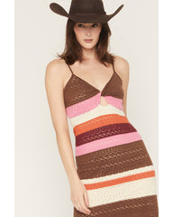 Women's Striped Sleeveless Sweater Midi Dress