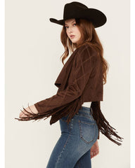 Women's Open Front Faux Suede Fringe Jacket