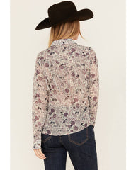 Women's Printed Long Sleeve Fringe Button-Down Western Shirt